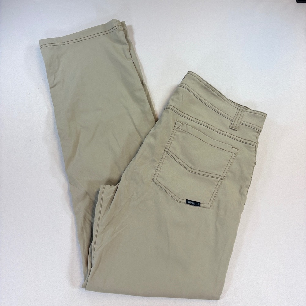 Prana Brion Pant Mens 32x32 Khaki Tan Stretch Nylon Hiking Travel Outdoor EUC